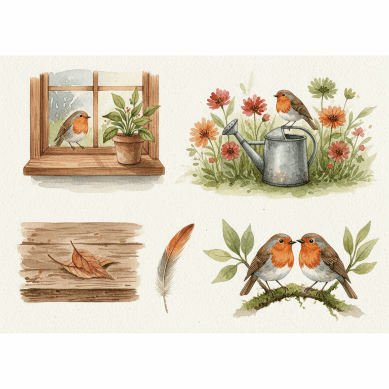 Illustration d'un rouge-gorge lumineux émergeant d'un livre ouvert posé sur un lit, symbolisant le rêve et l'inconscient, particules de lumière orange et dorées, fond de chambre légèrement flou, style illustration digitale poétique et onirique